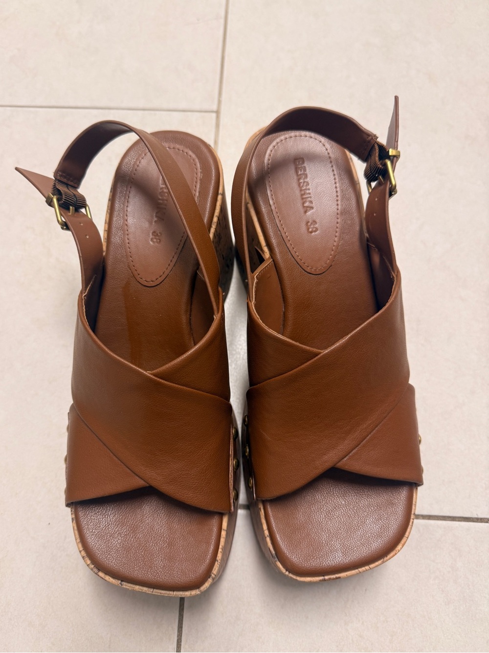 Bershka Brown Crisscross Slingback Sandals